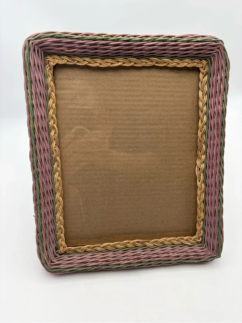 Vintage Wicker Decorative Photo Frame in Pink, Green & Natural -8x10 photo